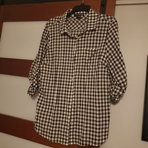 Living Doll Cotton Button Down Black and White Gingham shirt